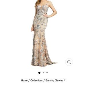 Mac Duggal Floral Embroidered Spaghetti Strap Trumpet Gown